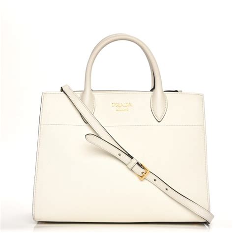 prada top handle bibliotheque medium saffiano calfskin leather bianco white